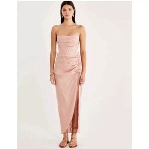 Revolve Rumer The Label LouLou Maxi Linen Dress Cutout S Dusty Pink